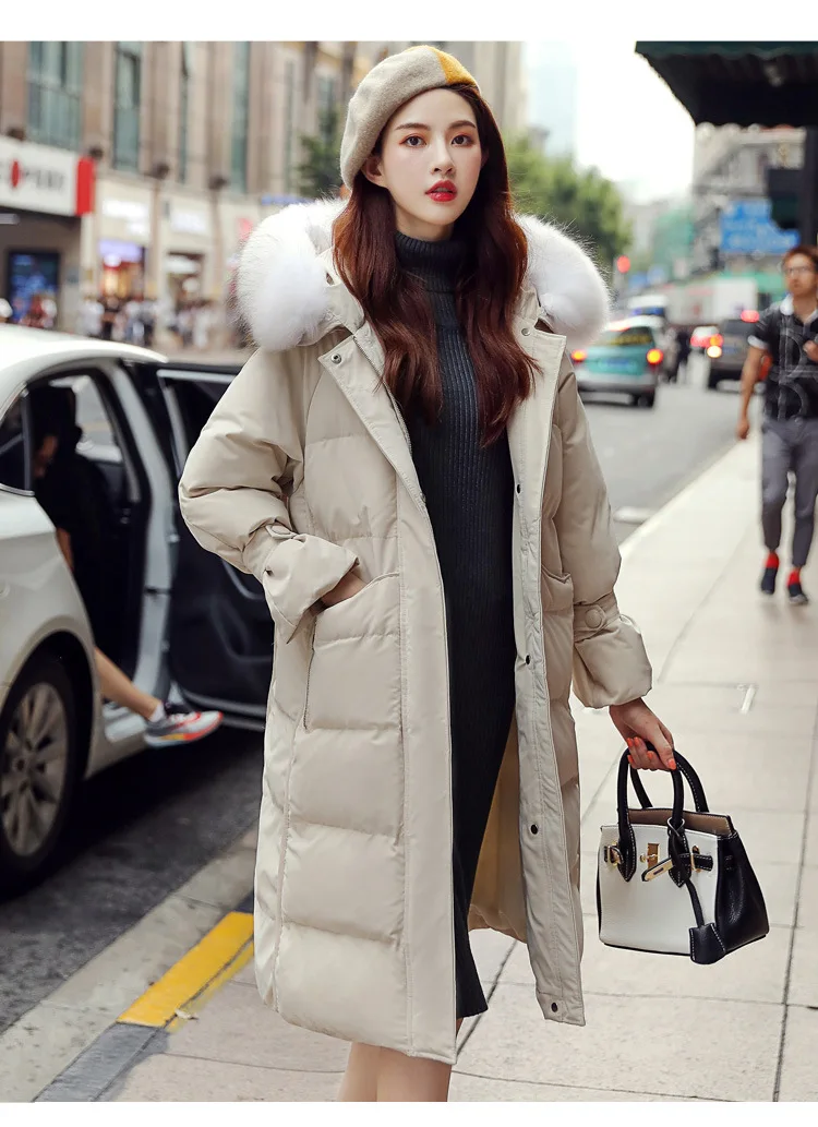 Fashion Mid-length down Feather Cotton-padded Clothes Women's Winter New Style Korean-style Casual Large Fur Collar Thick o