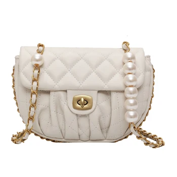 

Women's shoulder messenger small bag niche design net red fold underarm bag 2020 pearl chain Microfiber Synthetic Leather bag