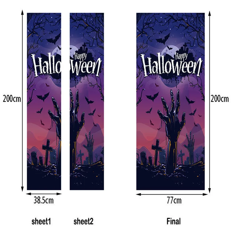 Хэллоуин фиолетовый ночной призрак ручной крест дверь стикер с изображением стены Наклейка украшение для двери искусство Спальня дверь Водонепроницаемая наклейка из ПВХ