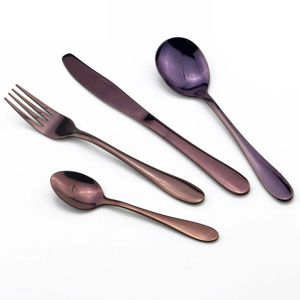 4Pcs Purple 304 столовая посуда из нержавеющей стали стейк Ножи вилка, ложка, посуда высокое качество набор столовой посуды для кухни кемпинг набор столовых приборов для путешествий - Цвет: 4Pcs Purple