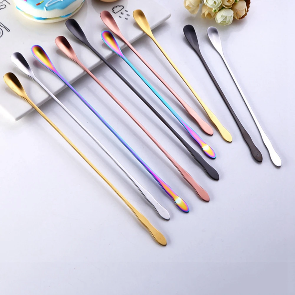 

1PC Stainless Steel Coffee Spoon With Long Handle Colorful Ice Cream Dessert Tea Spoon Stocked Kitchen Gadget Tool