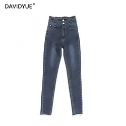 Осень 2019, Женские джинсы-бойфренды с высокой талией, прямые джинсы, женские модные синие винтажные джинсы