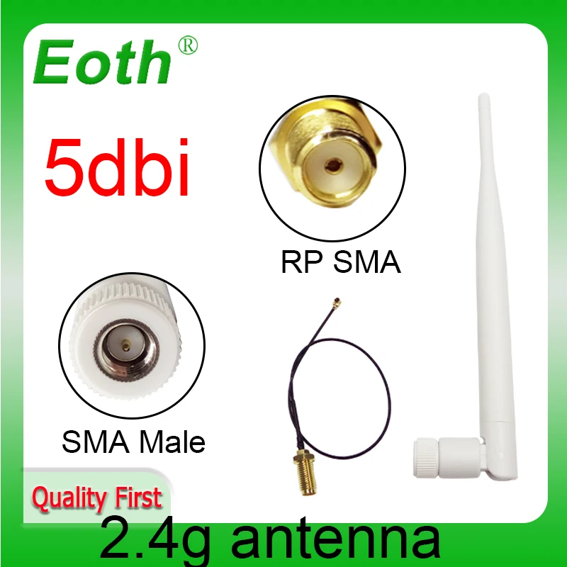 EOTH 2.4g antenna 5dbi sma male wlan wifi 2.4ghz antene IPX ipex 1 SMA female pigtail Extension Cable iot module antena | Мобильные