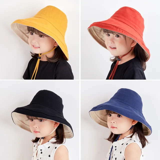 COKK Kids Bucket Hat Korean Adult Summer Foldable Double Sided Wide Brim Beach UV Protection Sunscreen Fisherman Hats Women Girl 2