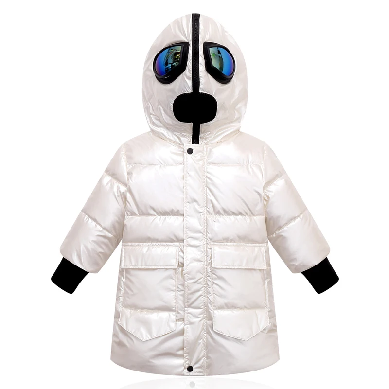 

Winter Long Down Jacket For Girl Hooded White Duck Down Parka Boy Clothes Warm Light-reflecting Jacket Overalls For Children