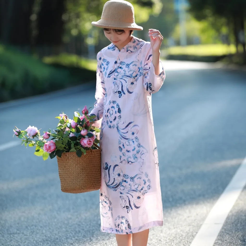 S985. Literature Ramie Stand свинцовое платье для серфинга платье для улучшения Cheongsam