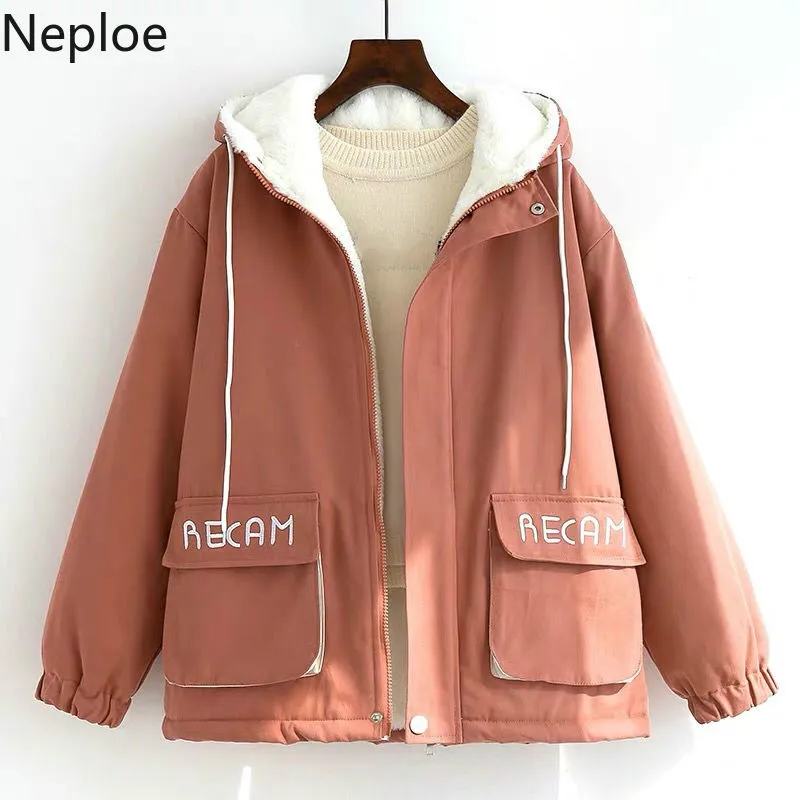 Neploe Harajuku, утолщенная парка с капюшоном, пальто, корейский стиль, Повседневная Женская куртка в стиле сафари,, зимняя теплая однотонная верхняя одежда на молнии, 56004
