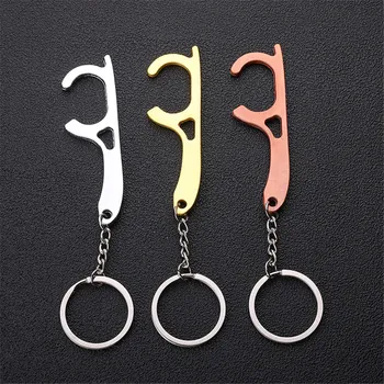 

Portable Press Elevator Tool No-Touch Open Door Metal Keychain Key Universal Keychain Hook EDC Door Opener Door Handle