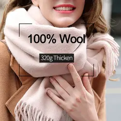 100% Wool Scarf for Women Winter Scarf Thicken Warm Scarves Winter Solid Color Wrap Pashmina Cashmere Wool Echarpe Femme Hiver
