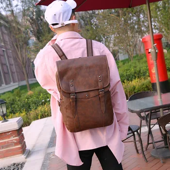 

Casual Men's Backpack Student Bag Pu Leather Fashion Popular Travel Computer Bag Chic