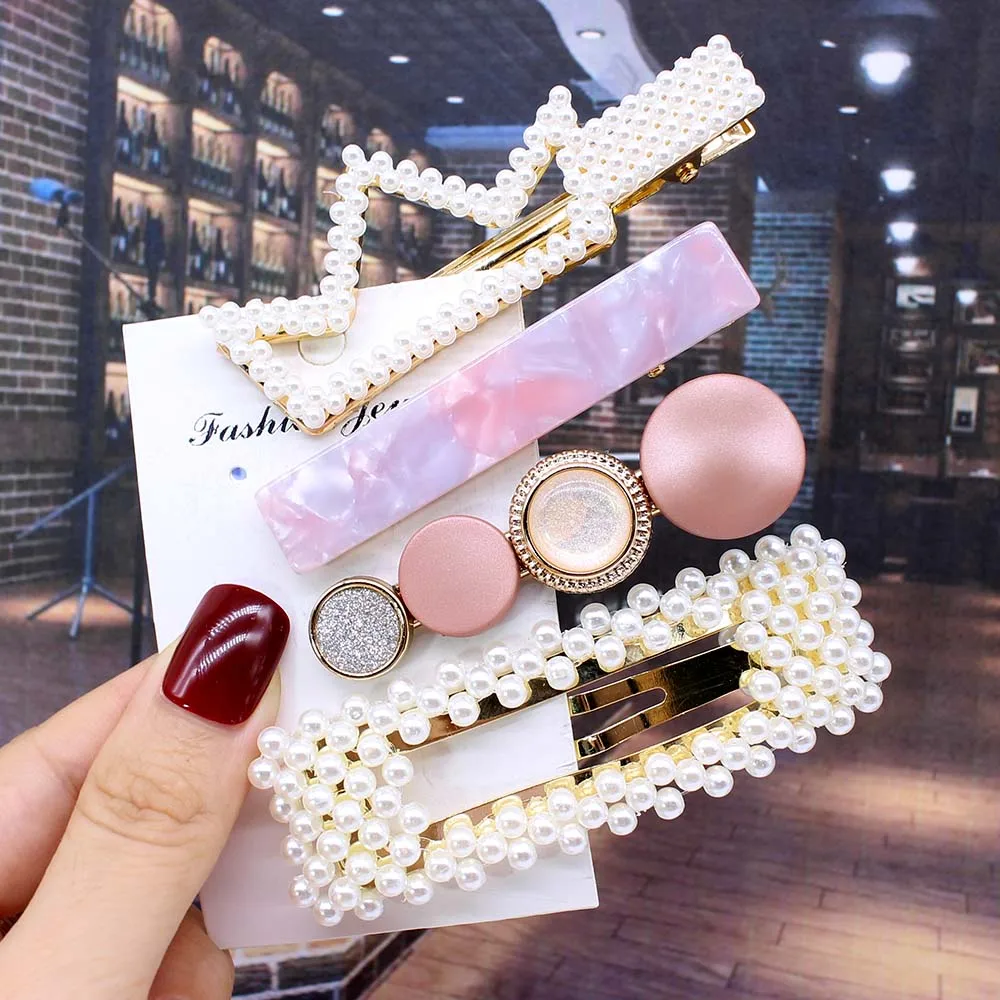 4pcs per set Ins Fashion 1 комплект женские элегантные жемчужные заколки для волос сладкий головной убор шпильки заколки аксессуары для волос из ацетатного волокна Набор для волос - Цвет: 4pcs per set