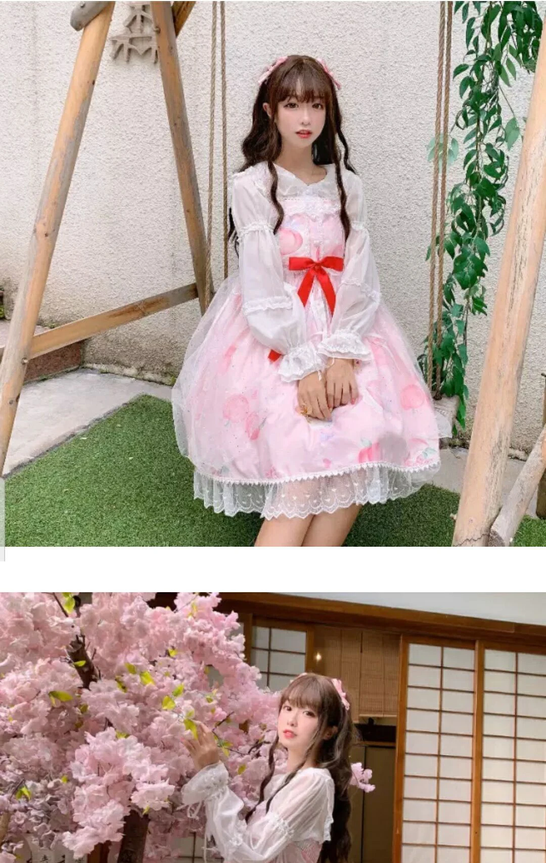 Персиковое кружевное японское винтажное платье принцессы с принтом kawaii, милое платье в стиле Лолиты, jsk, платье в стиле колледжа, дворец Виктории, cos