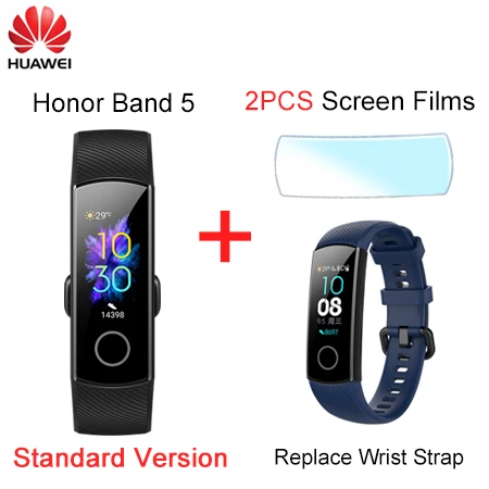 Huawei Honor Band 5 оксиметр фитнес-трекер умный Браслет Сенсорный экран монитор сердечного ритма во время сна Глобальный язык для мужчин и женщин - Цвет: Band5 Add Strap Film