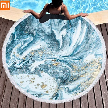

Xiaomi Microfiber Marble Abstract Pattern Beach Towel Round Large Watercolor Yoga Towel With Tassel Beach Mat Blanket Cover