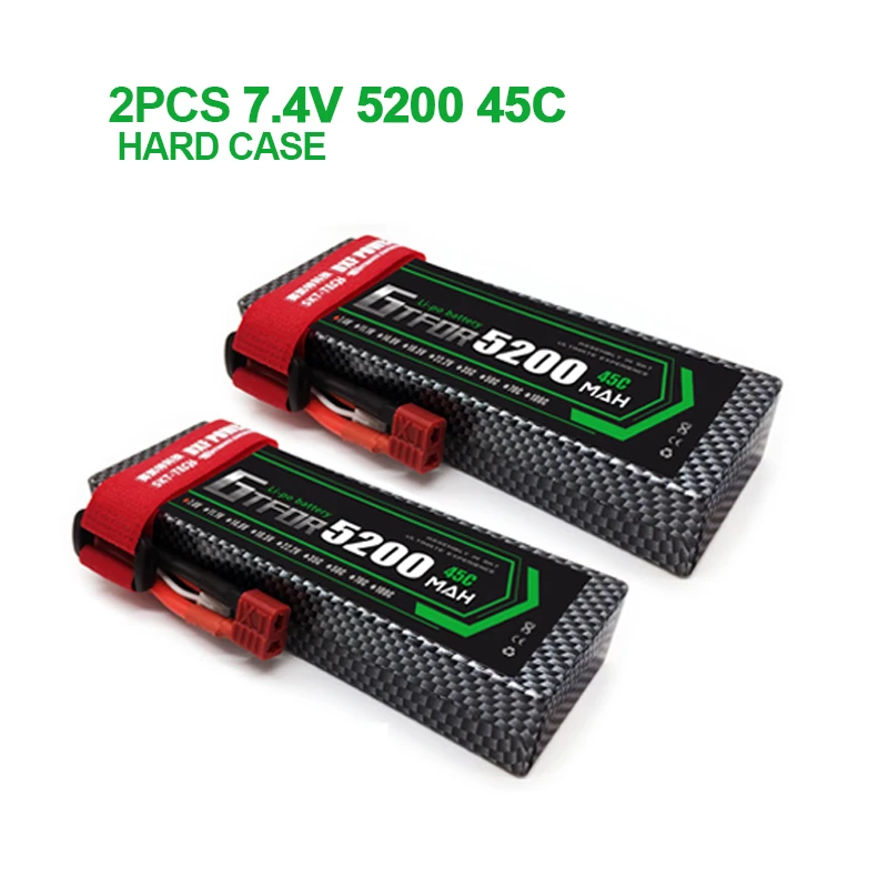 2 шт 7,4 V 5200 45c 7000mAh 60C GTFDR LiPo аккумулятор 2S HardCase для 1/8 1/10 RC модель автомобиля TRX Slash Emaxx