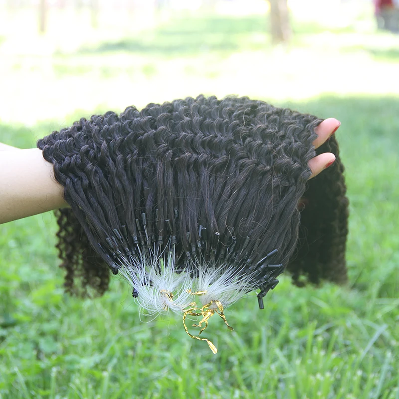 Human Hair Extensions 30inch Peruvian Afro Kinky Curly Micro Ring Hair Extensions Natural #4 Medium Brown Micro Bead Loop Remy Human Hair Extension