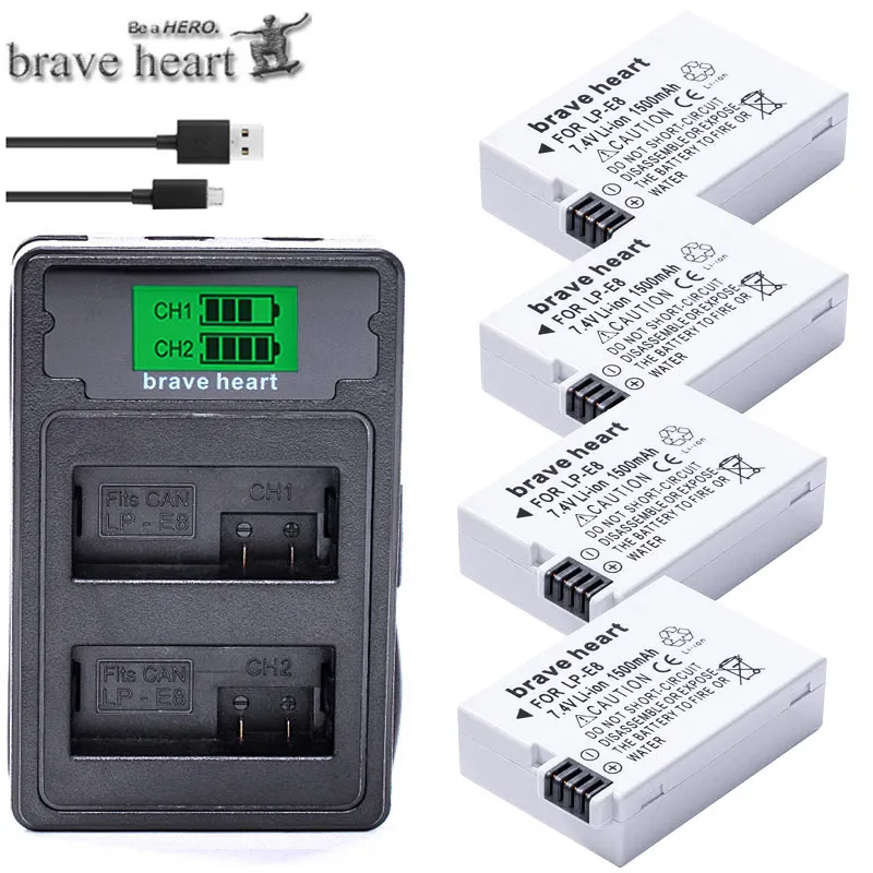 Bateria LP-E8 LPE8 LP E8 Аккумулятор Акку+ тип-c lcd двойное зарядное устройство для Canon EOS 550D 600D 650D 700D X4 X5 X6i X7i T2i T3i - Цвет: charger and 4battery