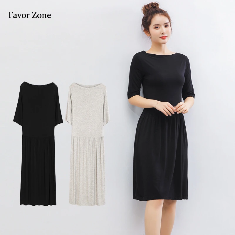 

Women's Elegant Dress Summer Spring Sexy Slash Neck Half Sleeve Mini Evening Party Dresses Solid Color Modal Casual A-line Dress