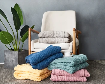 

Nordic Twist Knitted Throw Blanket Solid Fluffy Thicken Soft Conditioning Air Break Blankets Lunch Towel Blanket Thread Warm