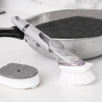 

Cleaning Brush Scrubber Washing Dish Bowl with Refill Liquid Soap Dispenser Dish Sponge Pot Cleaner Hydraulic Type Cleaning Tool