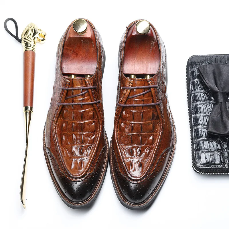 

Crocodile Pattern First Layer Nappa Leather Business MEN'S Casual Shoes Comfortable Rubber Bottom England High-End Leather Shoes