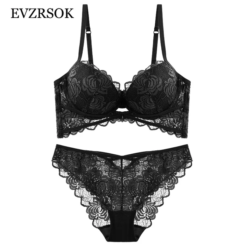 Black Новинка, комплект нижнего белья с вышивкой для молодых девушек, кружевной черный бюстгальтер, чашечки A, B, C, толстый хлопковый бюстгальтер, Женский комплект с бюстгальтером, сексуальное нижнее белье пуш-ап - Color: Black