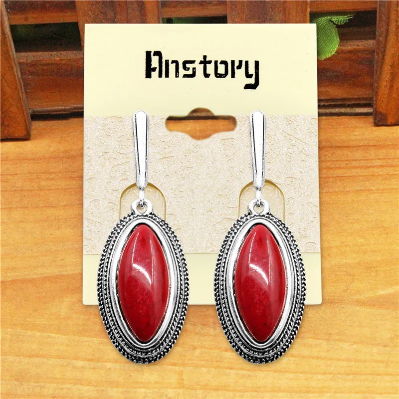 Double Layer Rhombus Red Stone Set Retro Necklace Earrings Set For Women Antique Silver Plated Fashion Jewelry