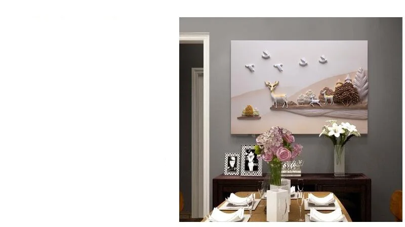Современный рельефный 3D Смола Птица олень настенный стикер с пейзажем настенные украшения ремесла домашняя, комнатная, настенная ТВ фон, картина орнамент