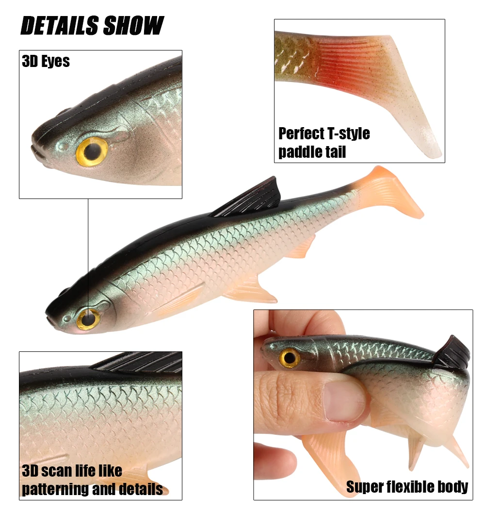 Spinpoler Fishing lure 3D plastic Silicone Pike Bait Shad Swimbait Fishing Tackle 5g10g20g40g  (3)