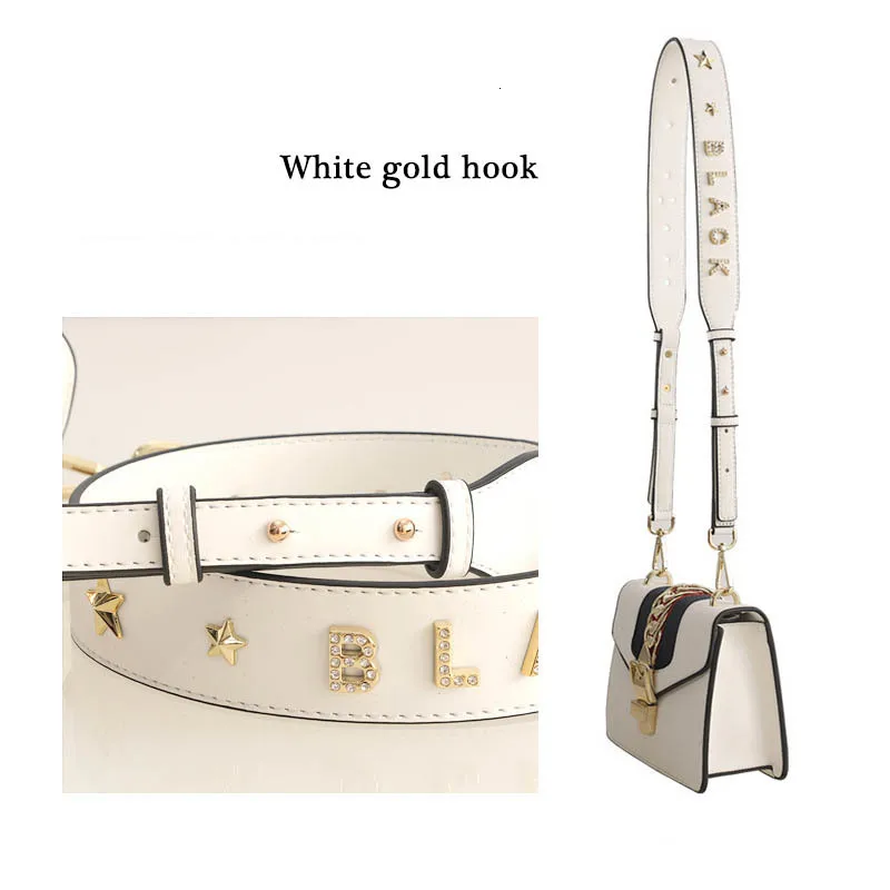 White gold hook Новая кристальная буква из натуральной кожи с расширяющимся плечевым ремнем женская сумка через плечо Регулируемая сумка аксессуары съемная - Цвет: White gold hook
