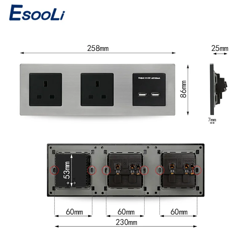 Esooli Великобритания Стандартный двойной разъем питания заземленная