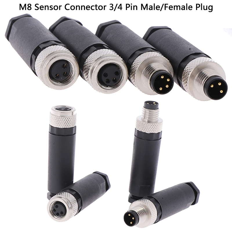 

1Pcs M8 Sensor Connector Waterproof Male&female Plug Straight Angle Screw Threaded Coupling 3pin 4 Pin