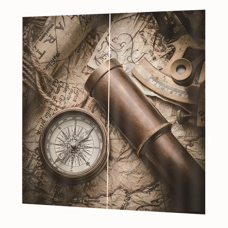 

2pcs/set World Map Retro Watch Curtain Guitar Street Printing Bathroom Curtain Waterproof Polyester for Bathtub Art Decor