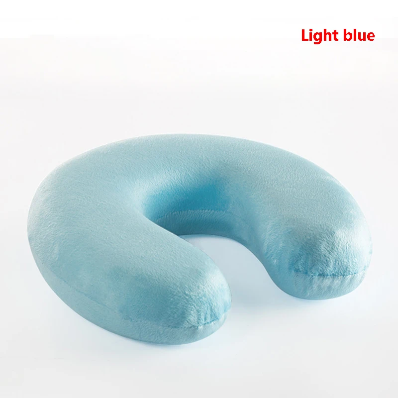 Light blue U-образная подушка для воздушных судов, массажная дорожная подушка для шеи, пенопластовая подушка для путешествий, офиса, рабочая Подушка для сна, затылочный шейный Подушка унисекс - Цвет: Light blue