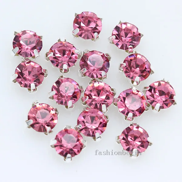 36p 7mm color Sew on crystal glass Rhinestone Silver Claw Montee 4-holes Sewing Stone Buckle jewelry,wedding Dress making Beads - Цвет: rose