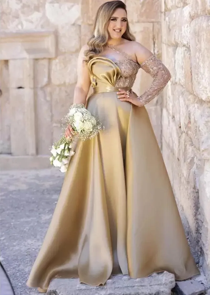 

New Style Neckline 2022 One Long Sleeve Prom Dresses Aso Ebi A Line Bride Formal Special Occasion Wear Party Evening Gowns