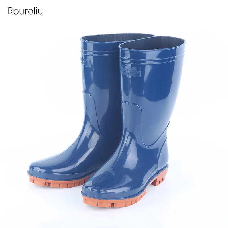 NewFashionSolidColorPlatformMidCalfRainbootsMenWinterNonSlip