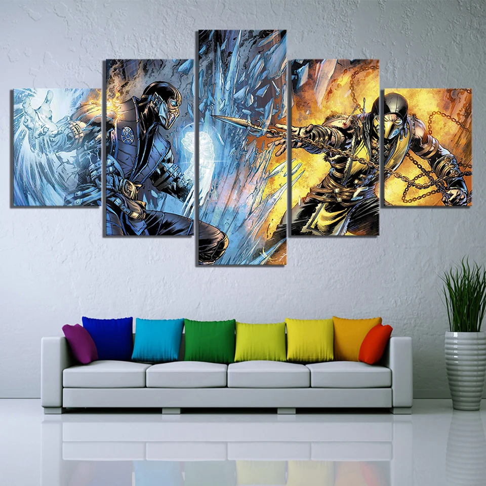 No Frame RZHSS Prints on Canvas,5 Pieces Anime Game Mortal Kombat Canvas Painting Modular Picture Poster Modern Home Wall Art Decoration Size L 