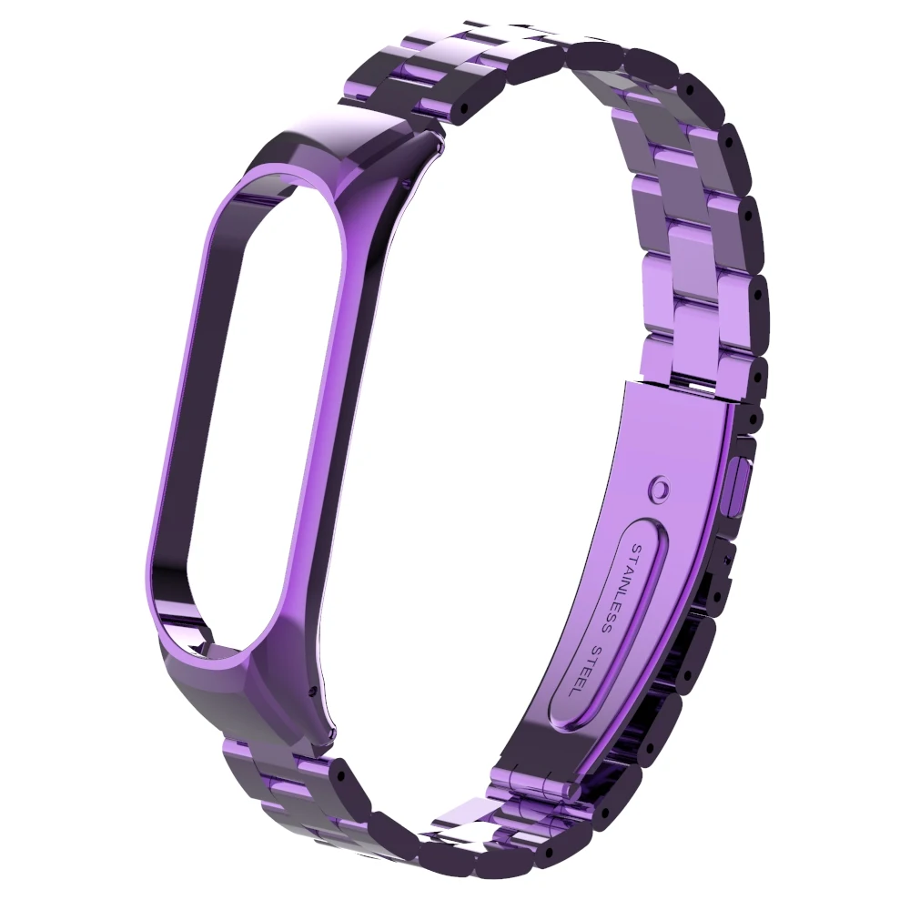 Фиолетовый Ремешок из нержавеющей стали для xiaomi mi band 3 4, металлический ремешок для часов, умный Браслет mi band 3, сменные ремешки для часов mi 3 4 - Цвет: Фиолетовый