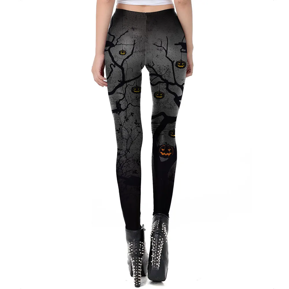 Vessos Casual Trousers Halloween Leggings Fitness Party Sport Pants Leisure Fashion Running Pumpkin Printing Black Polyester