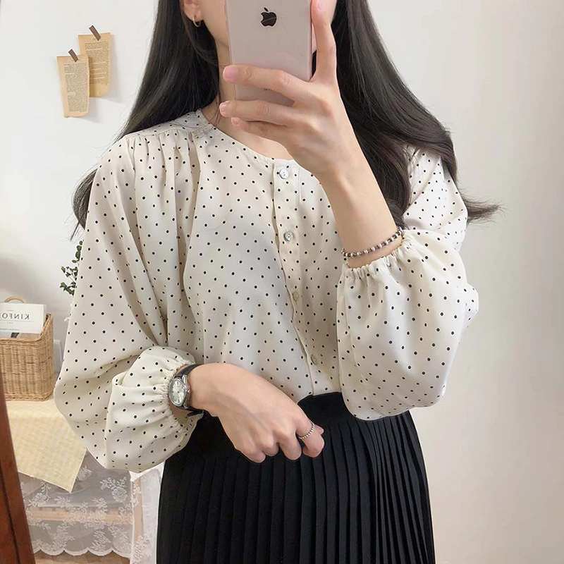 

shintimes Polka Dot Women Shirts 2019 Autumn Long Sleeve Shirt Female Casual Womens Tops And Blouses Woman Clothes Blouse Femme