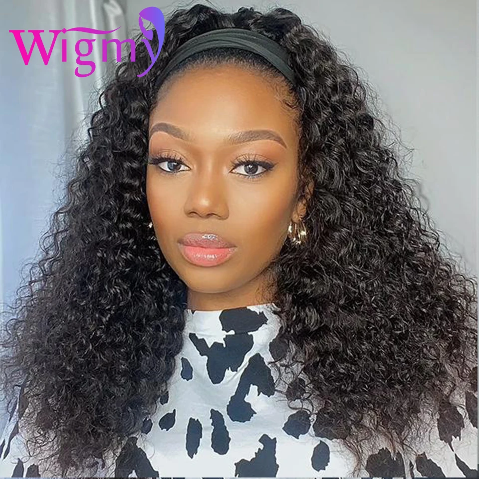 Deep Wave Silk Headband Wig Human Hair Brazilian Half Wigs for Black Women 12-26 inches Remy Headband Wigs No Glue Wigs