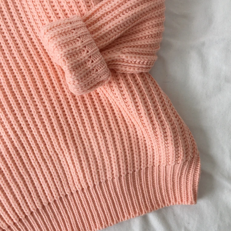 Джемпер женский лососевый розовый вязаный свитер с круглым вырезом негабаритный винтажный пуловер с рукавами-фонариками свитер уличная одежда
