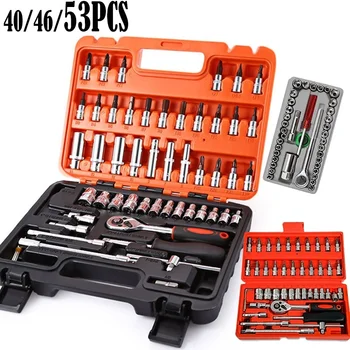 

40pcs/46pcs/53pcs Automobile Motorcycle Repair Tool Case Ratchet Wrench Kit