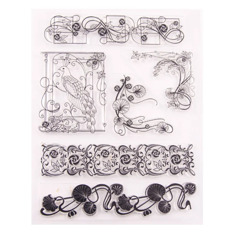 

1pc Peacock Lace Transparent Clear Silicone Stamp Seal Cutting DIY Scrapbook Rubber Stamping Coloring Diary Decoration Reusable