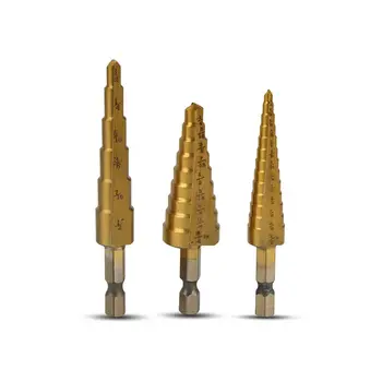 

3Pcs Step drills High Speed Steel Titanium Nitride Coated Step Quick Change