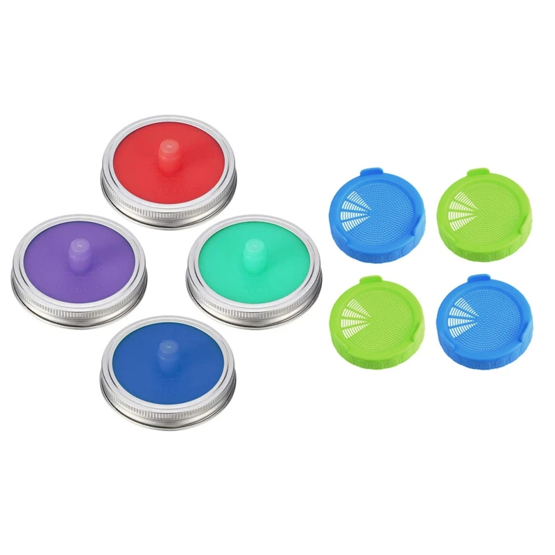 

8Pcs Fermentation Airlocks Lids Fermenting Covers Sprouting Lids Kit Bands for Wide Mason Jars Silicone Sealing Leak Proof Lid S