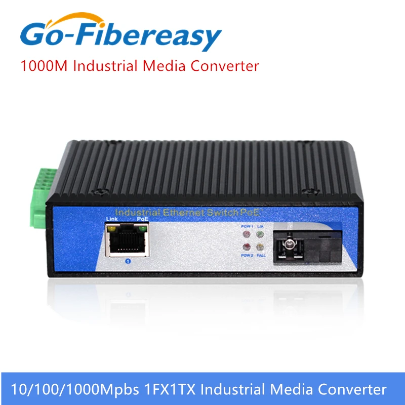 Промышленный оптоволоконный медиа конвертер 10/100/1000Base T RJ45 порт + 1x1000 Мбит/с SC