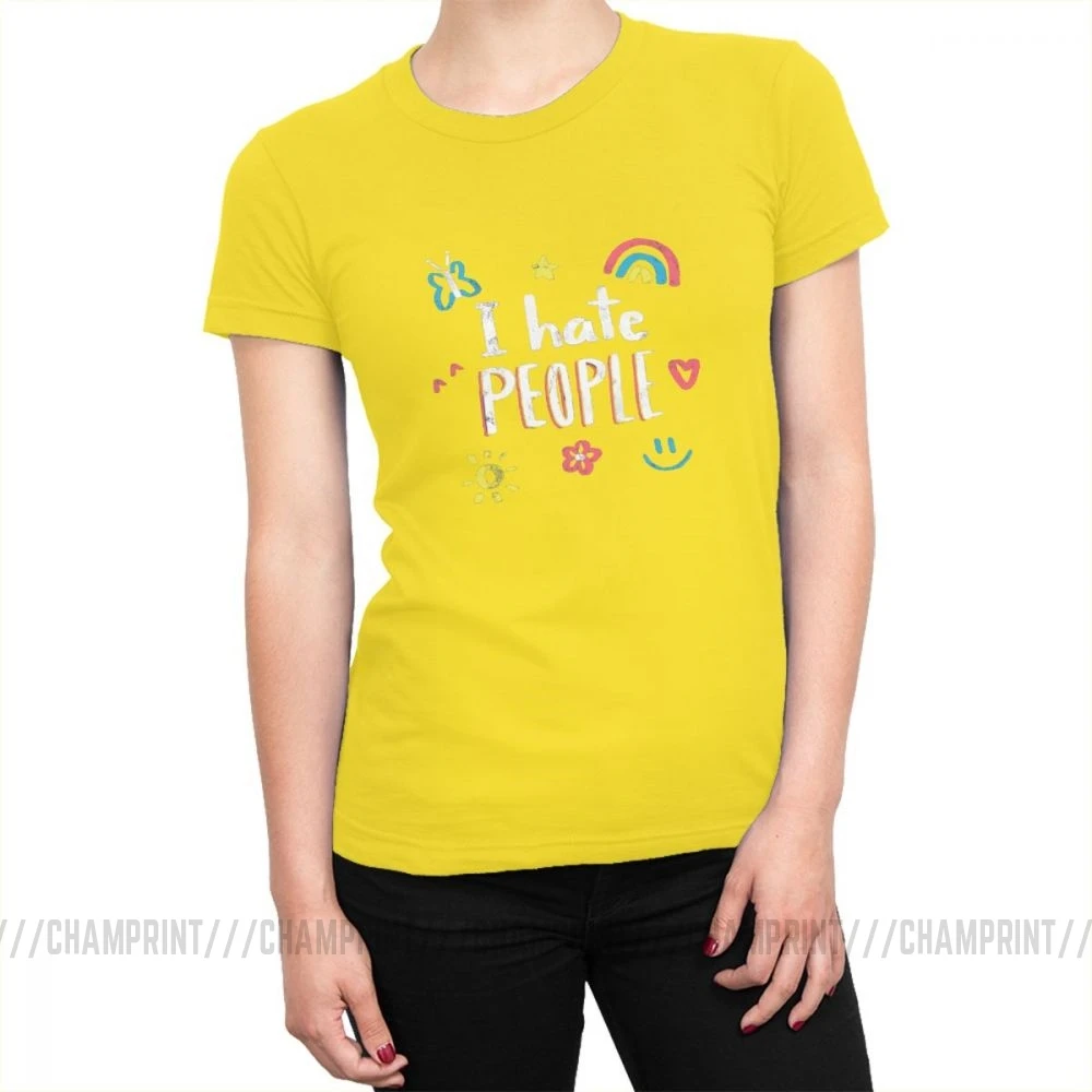 Футболки для женщин с надписью «I Hate People», «Smile», «Rainbow», «Flower», «Butterfly», «Harajuku», топы, футболки, винтажная Хлопковая женская одежда - Цвет: Цвет: желтый