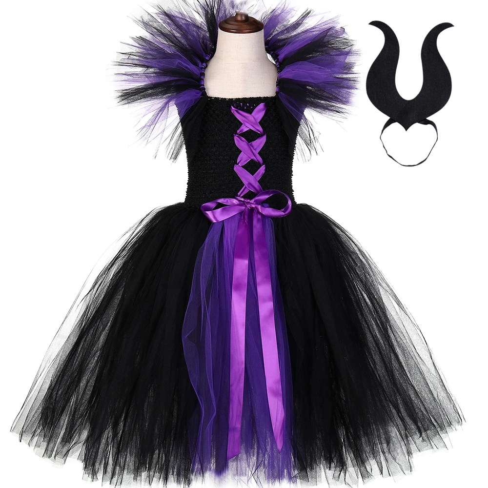 Maleficent/платье-пачка «злая королева» для девочек, вечерние костюм ведьмы для косплея на Хэллоуин, Детские бальные платья, нарядное платье для девочек 1-14 лет